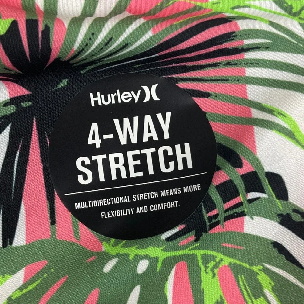 Hurley Boys Pink Tropical Stripe 4-Way‎ Stretch Swim Trunks Board Shorts Large L